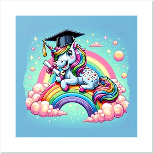 Unicorn Rainbow and Clouds Graduation Posters and Art